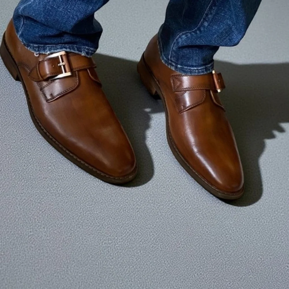 JOSEPH ABBOUD LEATHER SHOES Monk Strap BUCKLE Size 8.5 New